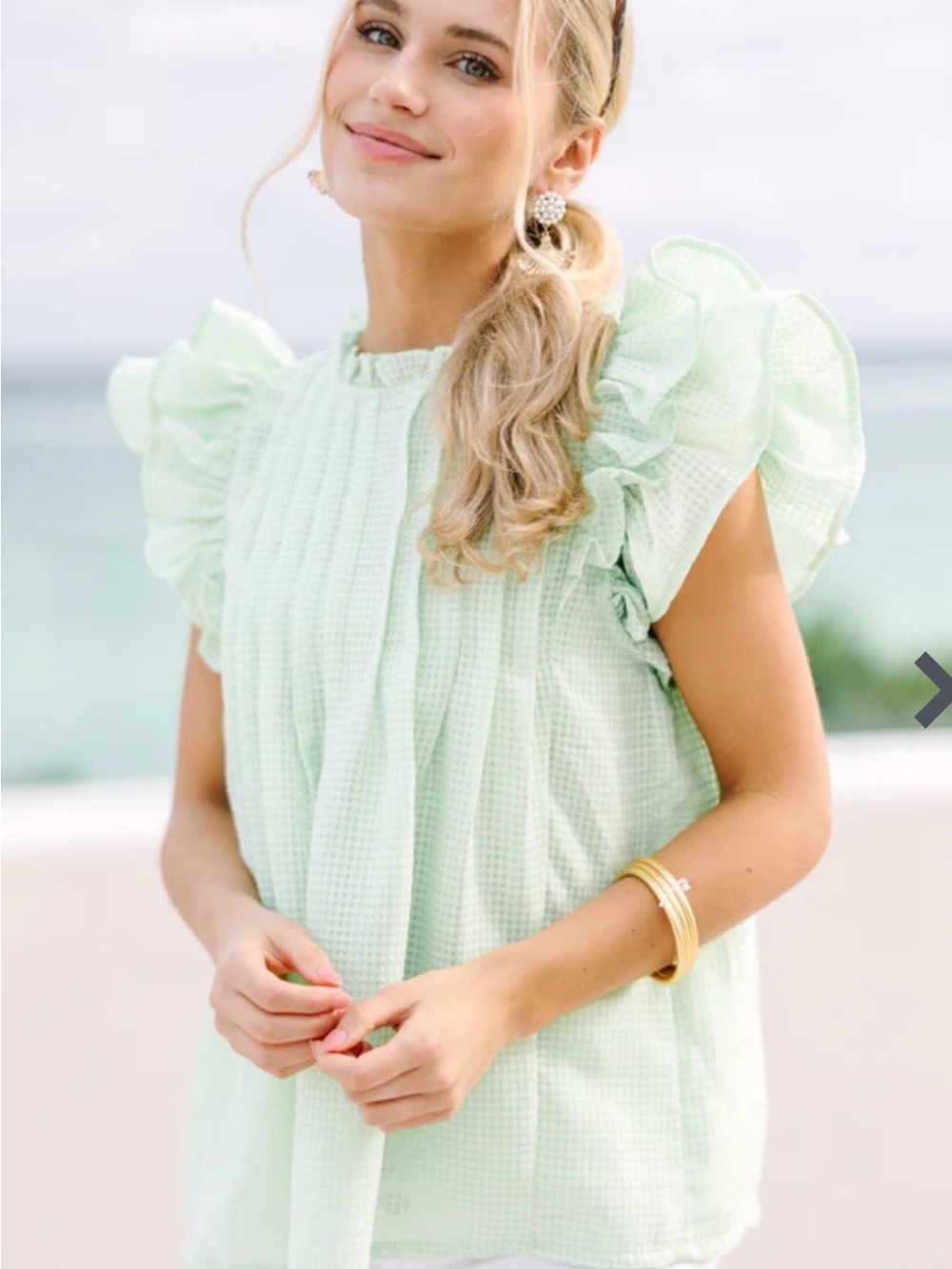 Umgee Mint Green Ruffle Sleeve Blouse